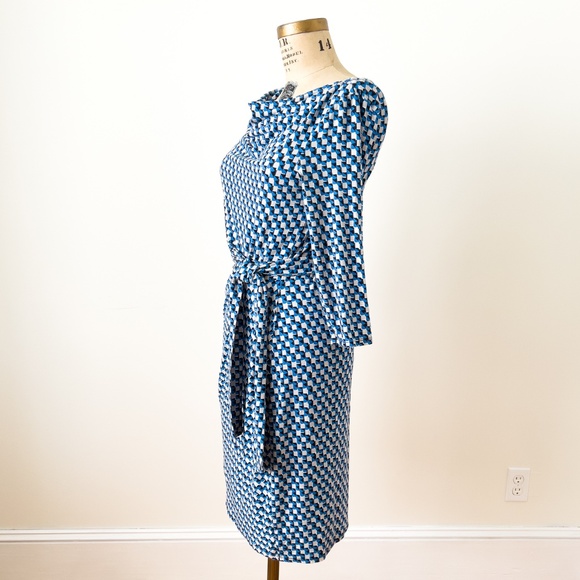 Ann Taylor Ruched Blue Cowl Neck Hourglass Jersey Dress Size Small - Picture 6 of 15